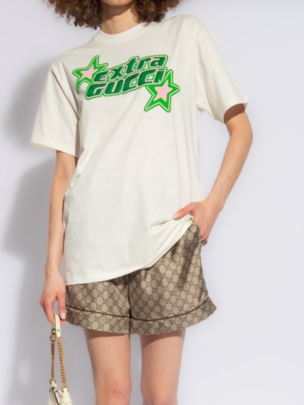 Gucci White Tee with Neon Green 'Extra Gucci' Script NWT M